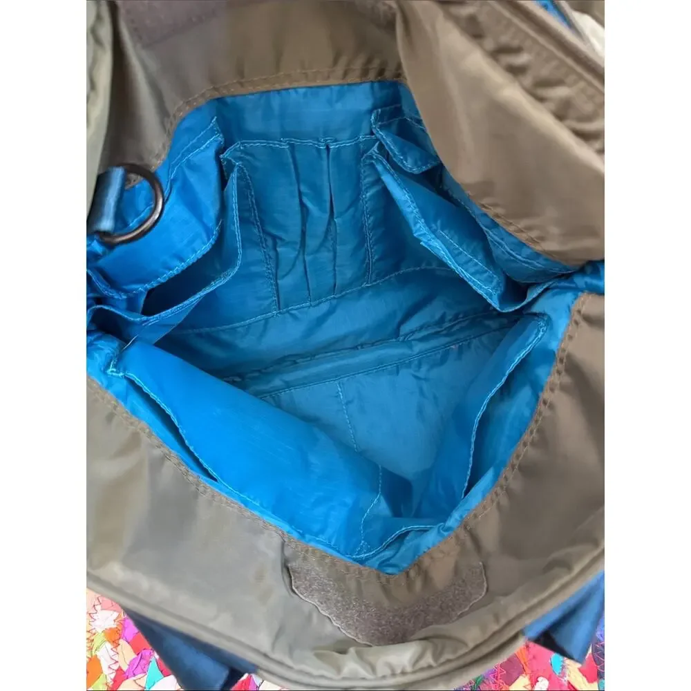 Bensimon Olive & Teal Nylon Commuter Laptop Zip Closure Travel Bag